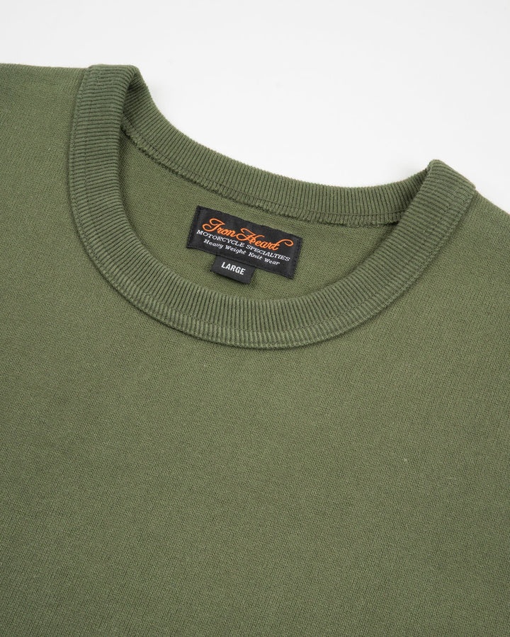 Iron Heart 11oz Cotton Knit Crew Neck T-Shirt - Olive Green