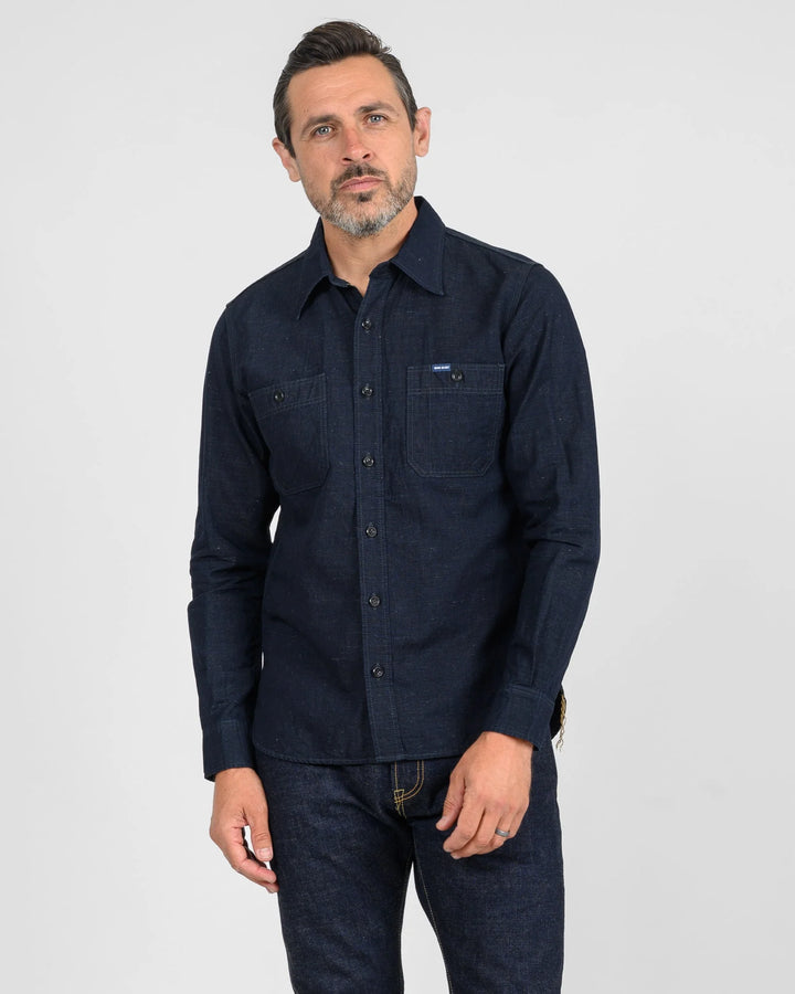Iron Heart 7oz Cotton Linen Chambray Work Shirt - Indigo
