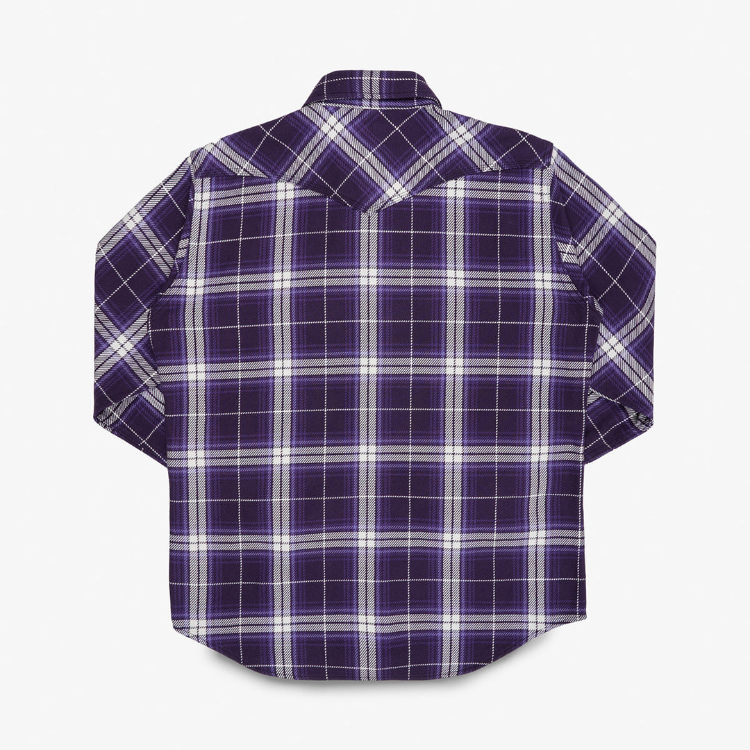 Iron Heart 9oz Selvedge Flannel Western Shirt - Purple Check