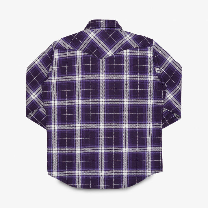 Iron Heart 9oz Selvedge Flannel Western Shirt - Purple Check