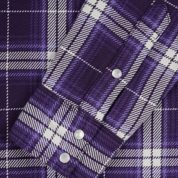 Iron Heart 9oz Selvedge Flannel Western Shirt - Purple Check