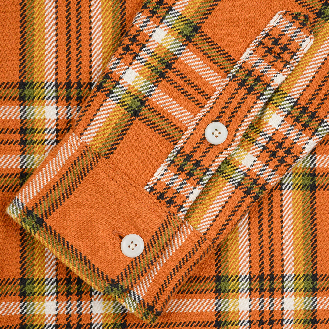 Iron Heart 9oz Selvedge Flannel Check Work Shirt - Orange