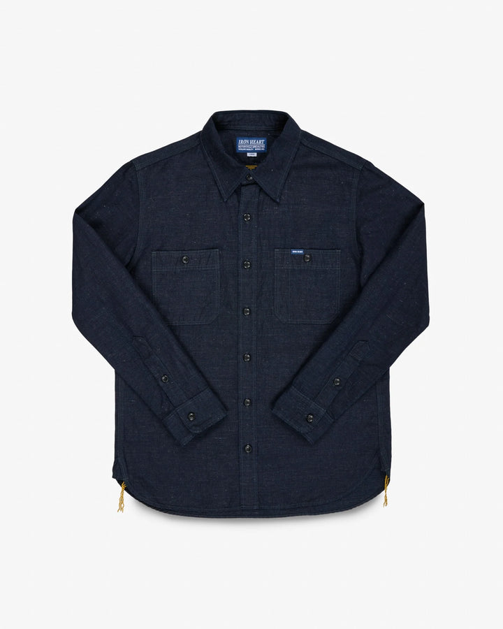 Iron Heart 7oz Cotton Linen Chambray Work Shirt - Indigo