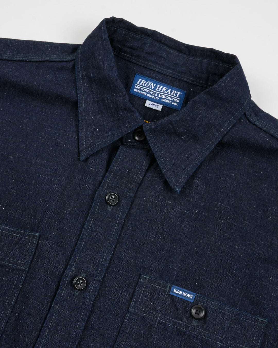 Iron Heart 7oz Cotton Linen Chambray Work Shirt - Indigo