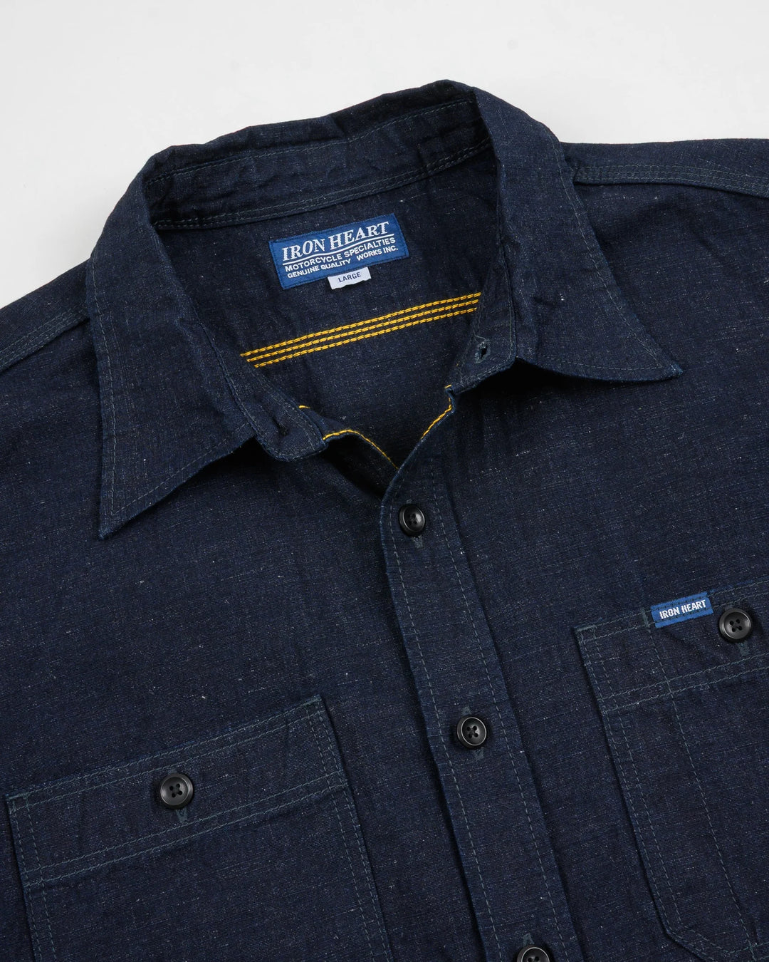 Iron Heart 7oz Cotton Linen Chambray Work Shirt - Indigo
