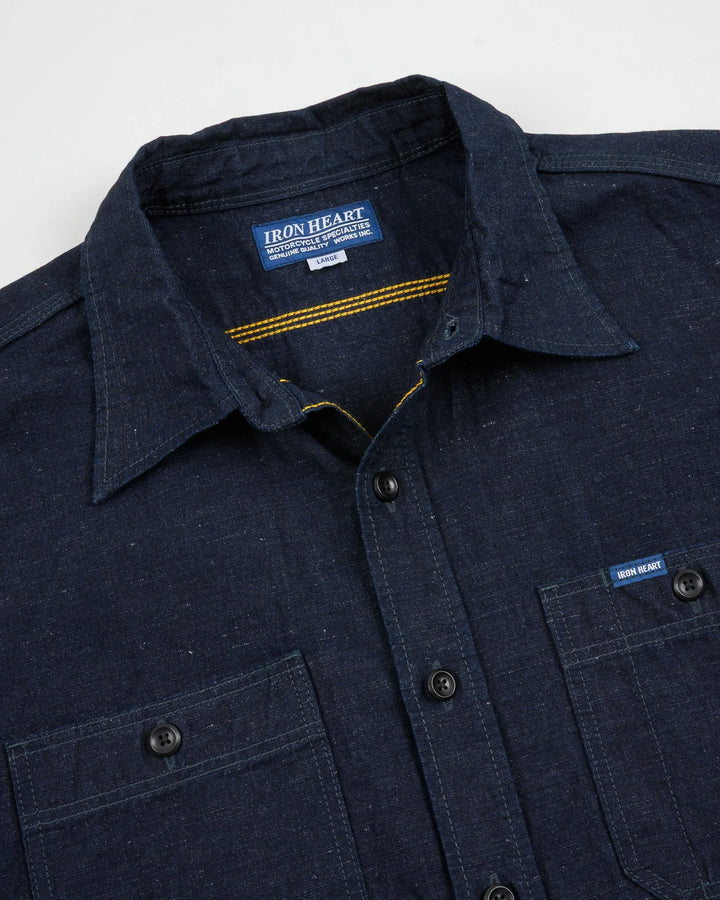 Iron Heart 7oz Cotton Linen Chambray Work Shirt - Indigo