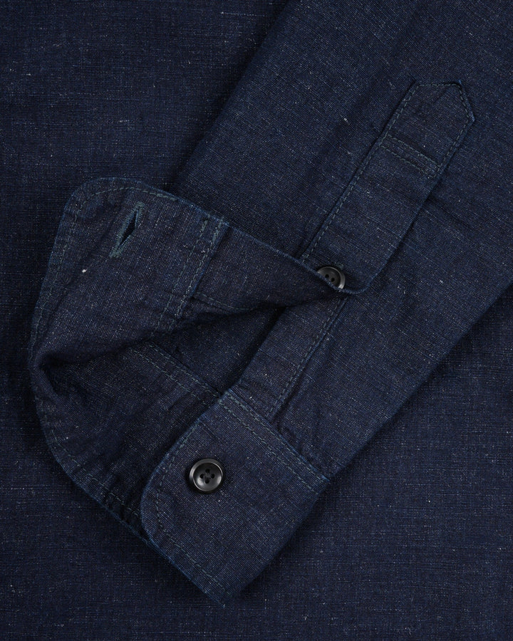 Iron Heart 7oz Cotton Linen Chambray Work Shirt - Indigo