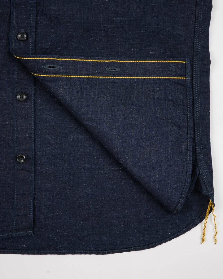 Iron Heart 7oz Cotton Linen Chambray Work Shirt - Indigo