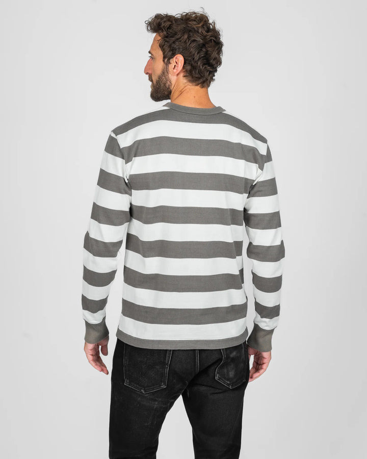 Iron Heart 11oz Cotton Knit Long-Sleeved Sweater - Grey/White