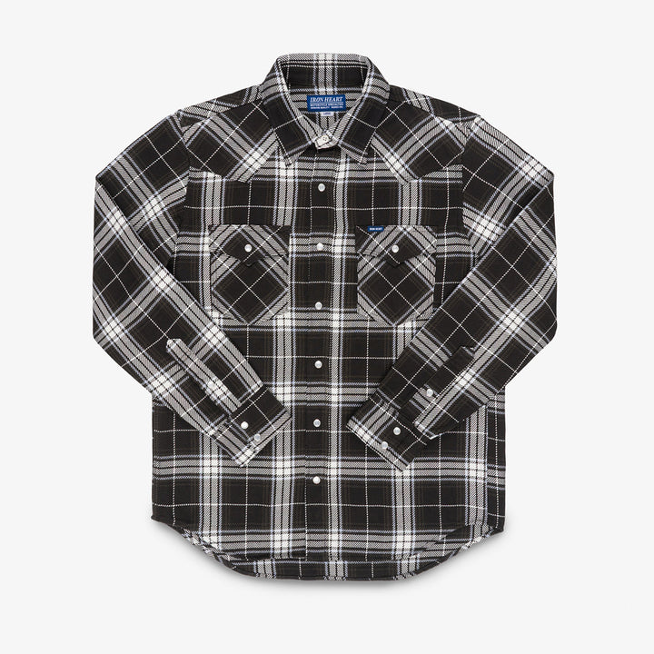 Iron Heart 9oz Selvedge Flannel Western Shirt - Black Check
