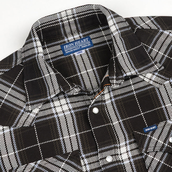 Iron Heart 9oz Selvedge Flannel Western Shirt - Black Check