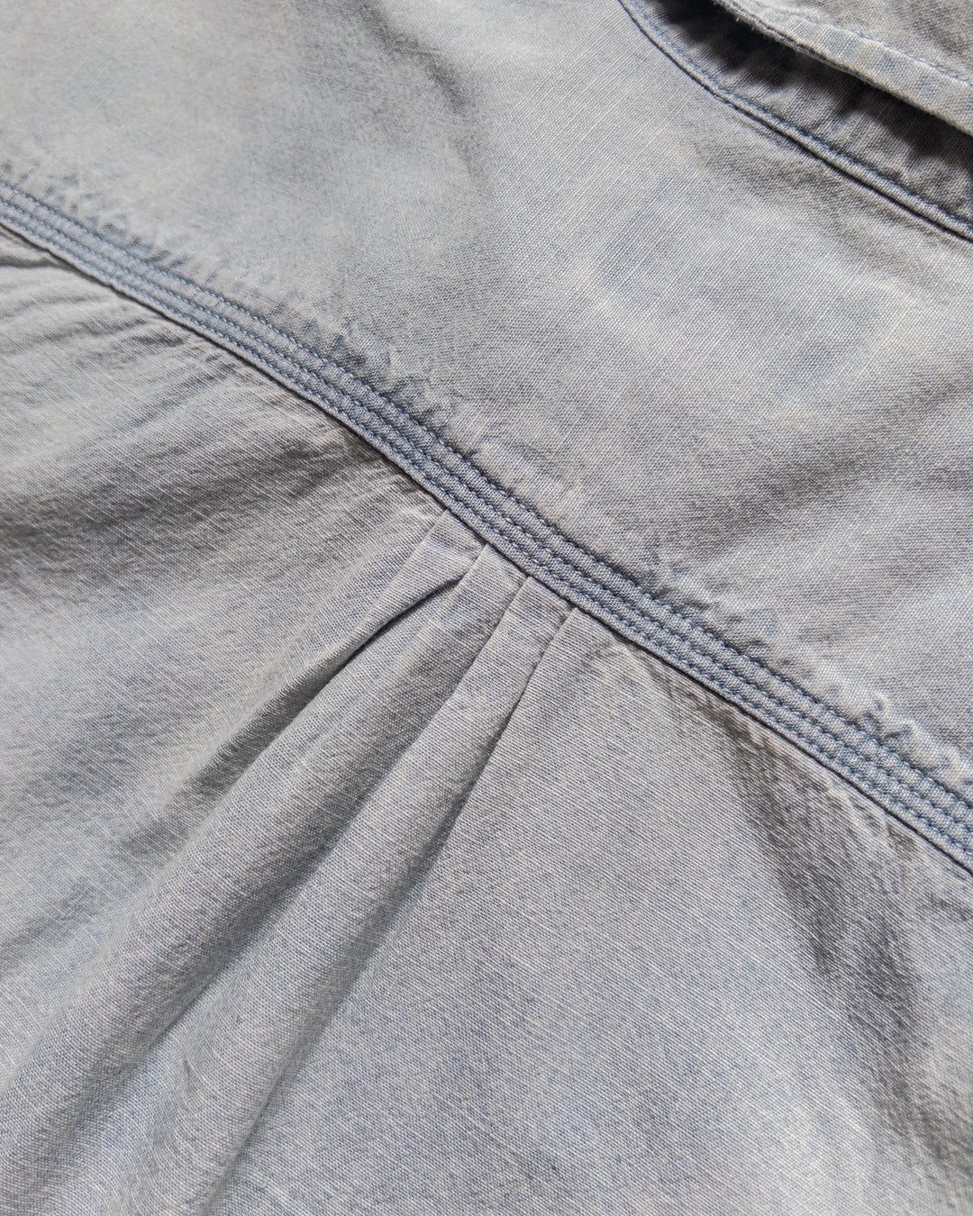Wythe Embroidered Chambray Workshirt - Distressed and Sunfaded Indigo