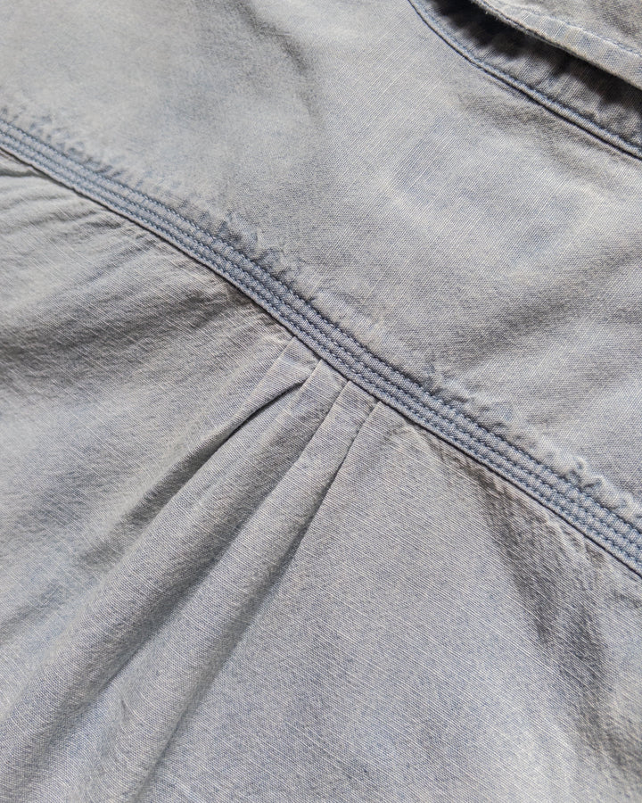 Wythe Embroidered Chambray Workshirt - Distressed and Sunfaded Indigo