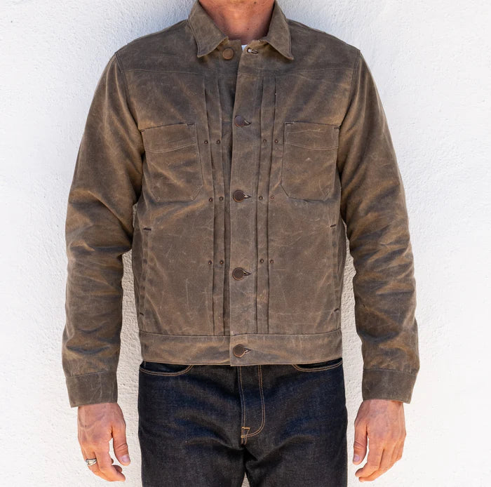 Freenote Cloth Riders Jacket Waxed Canvas - Oak with Blue Liner