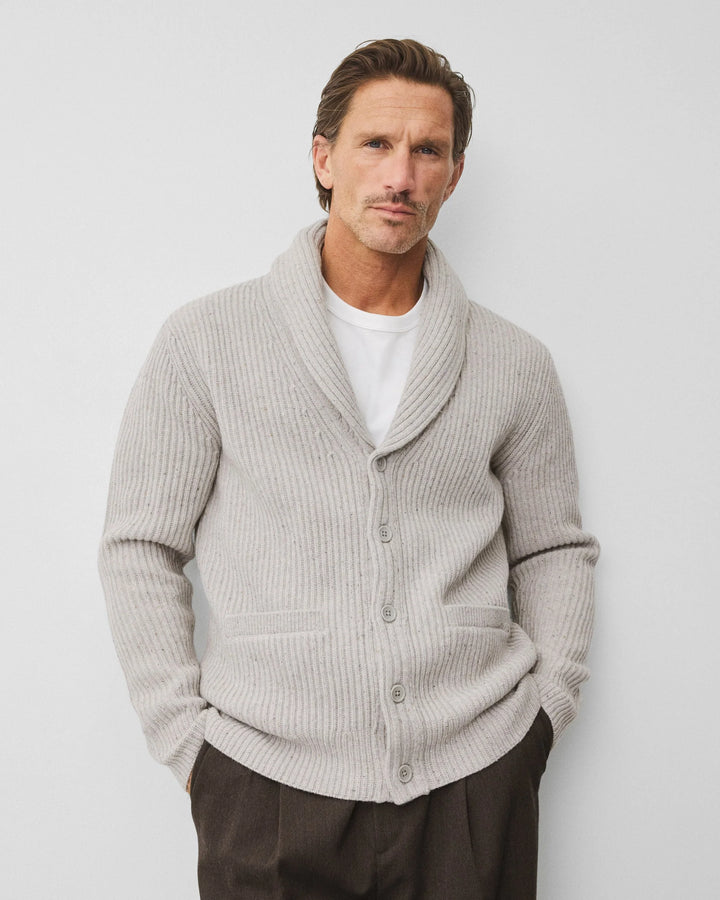 Reigning Champ Merino Kenny Shawl Cardigan - Nep Heather Grey