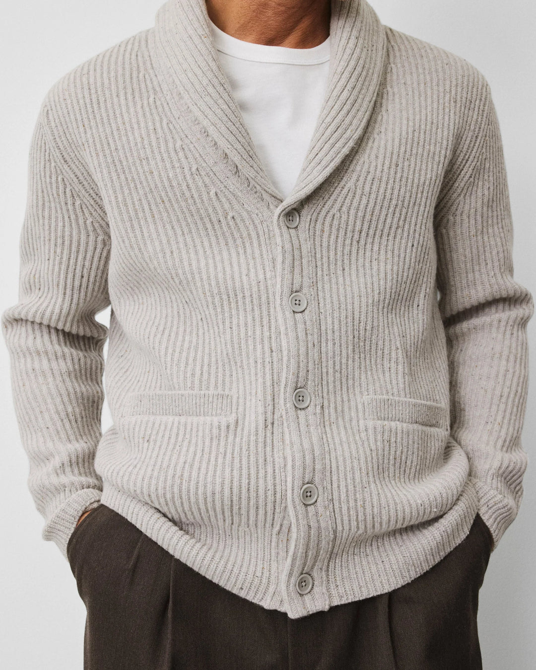 Reigning Champ Merino Kenny Shawl Cardigan - Nep Heather Grey