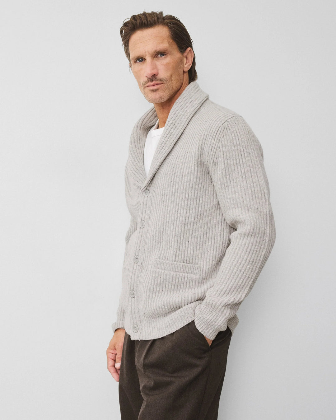 Reigning Champ Merino Kenny Shawl Cardigan - Nep Heather Grey