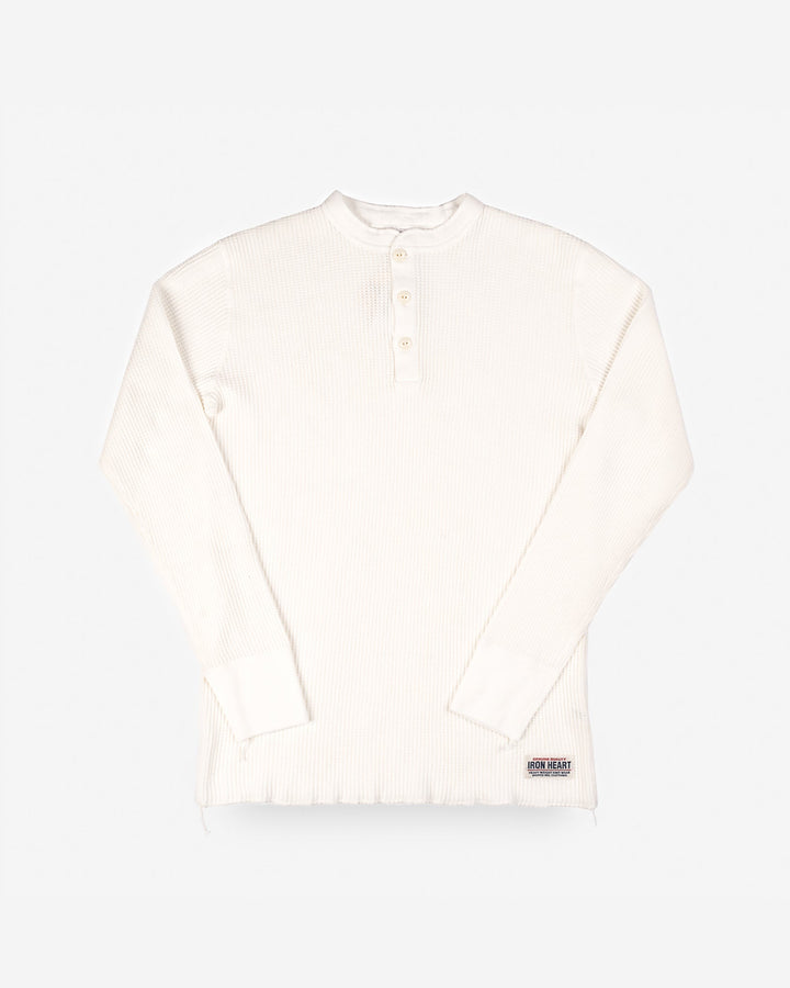 Iron Heart - Waffle Knit Long Sleeved Thermal Henley - White