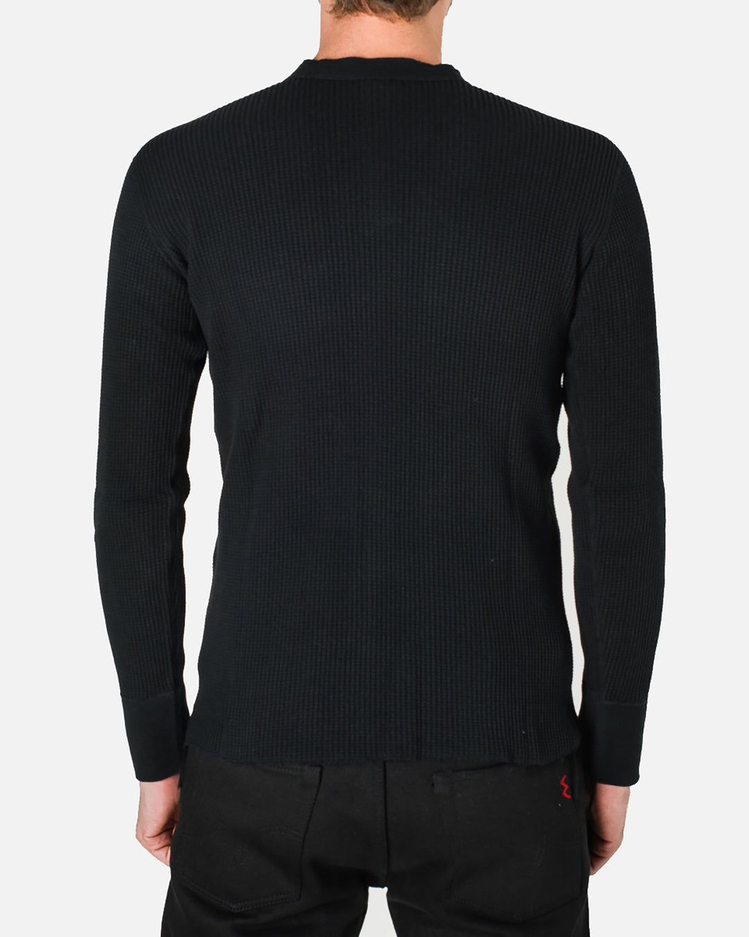 Iron Heart - Waffle Knit Long Sleeved Thermal Henley - Black