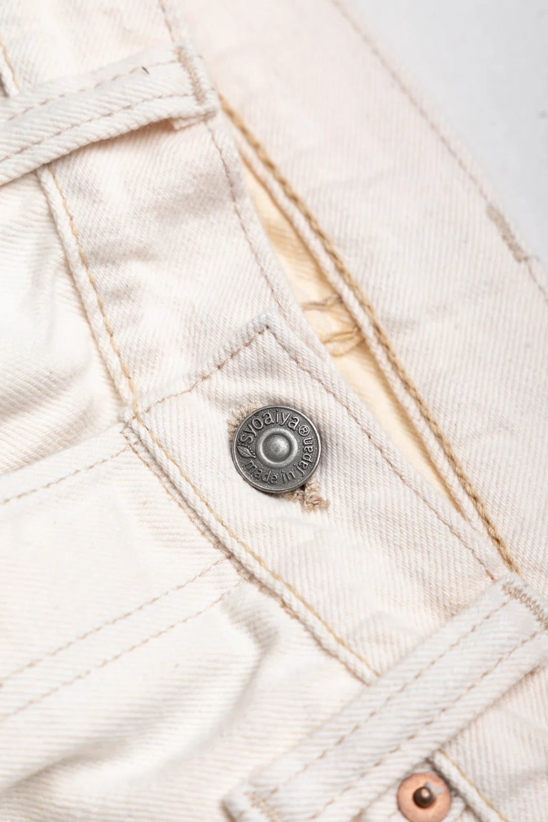 Pure Blue Japan Ecru Denim Jeans Relaxed Tapered - Ecru warp × Beige weft [1172-2]