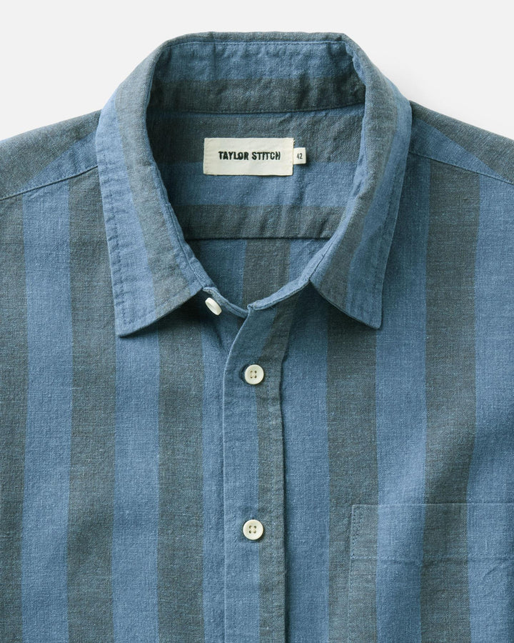 Taylor Stitch - The Short Sleeve California in Blue Stone Stripe Hemp