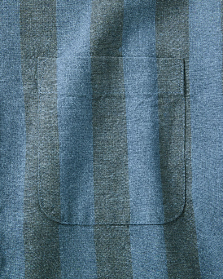 Taylor Stitch - The Short Sleeve California in Blue Stone Stripe Hemp