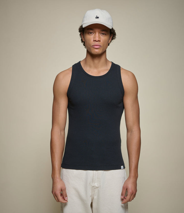 Merz b. Schwanen - Iconic Ribbed Cotton Tank Top in Deep Black