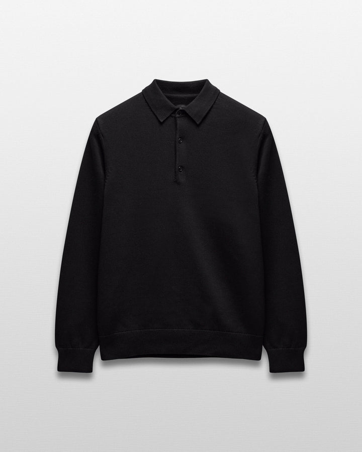 Reigning Champ - Supima Knit Commodore Polo Sweater in Black