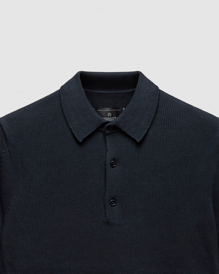 Reigning Champ - Supima Knit Commodore Polo Sweater in Navy