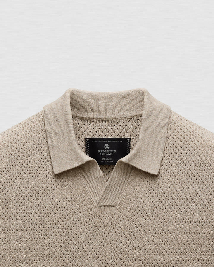 Reigning Champ - Cotton Linen Victor Polo in Heather Oatmeal