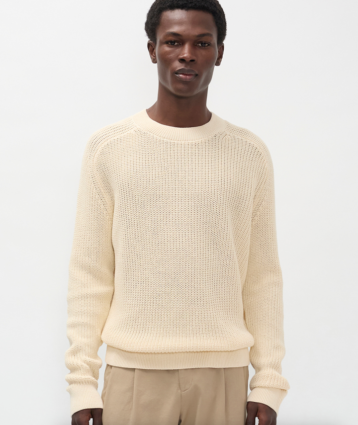 Norse Projects Limfjorden Cotton Paper Saddle Fishermen Sweater - Natural Ecru