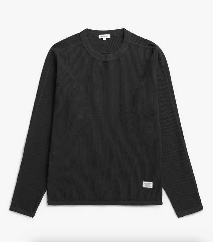 Norse Projects Stevns Cotton Hemp Military Rib Long Sleeve T-Shirt - Black