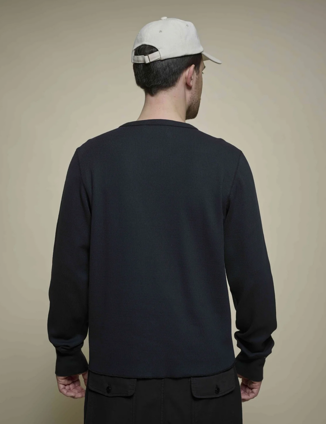 Merz b. Schwanen Diamond-Patterned Cotton Thermal Henley- Deep Black