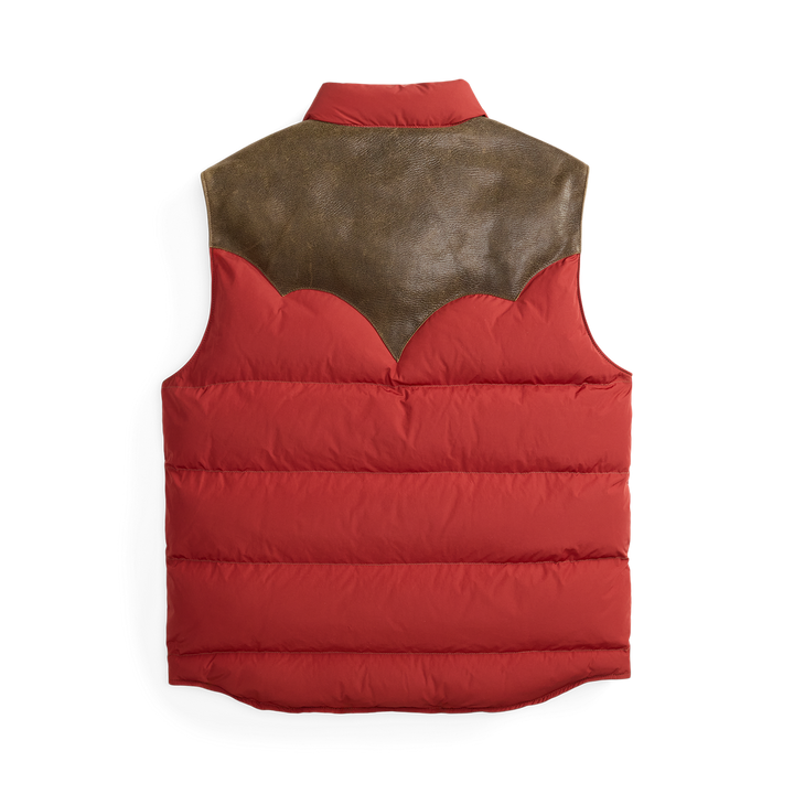 RRL Sleeveless Nylon/Cowhide Stonley Vest - Vintage Crimson