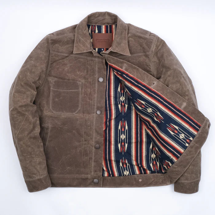 Freenote Cloth Riders Jacket Waxed Canvas - Oak with Blue Liner