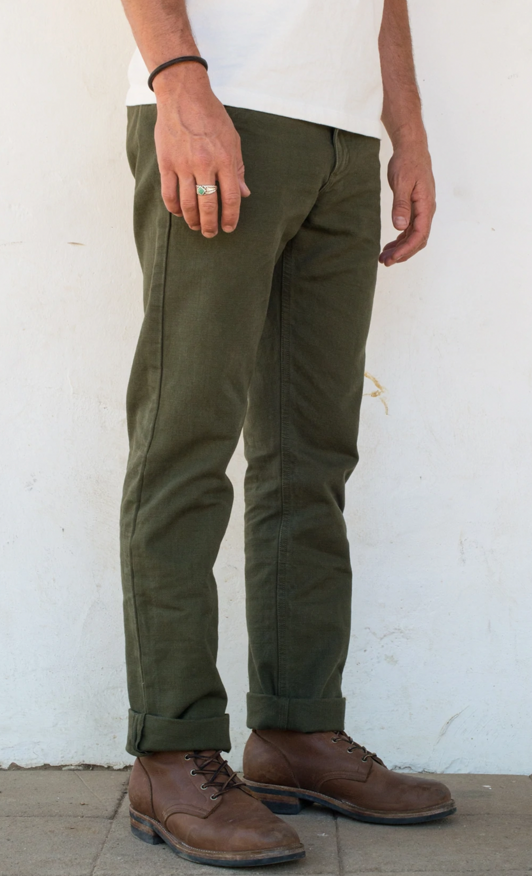 Freenote Cloth Workers Chino Slim Fit 14oz Slub - Army Green