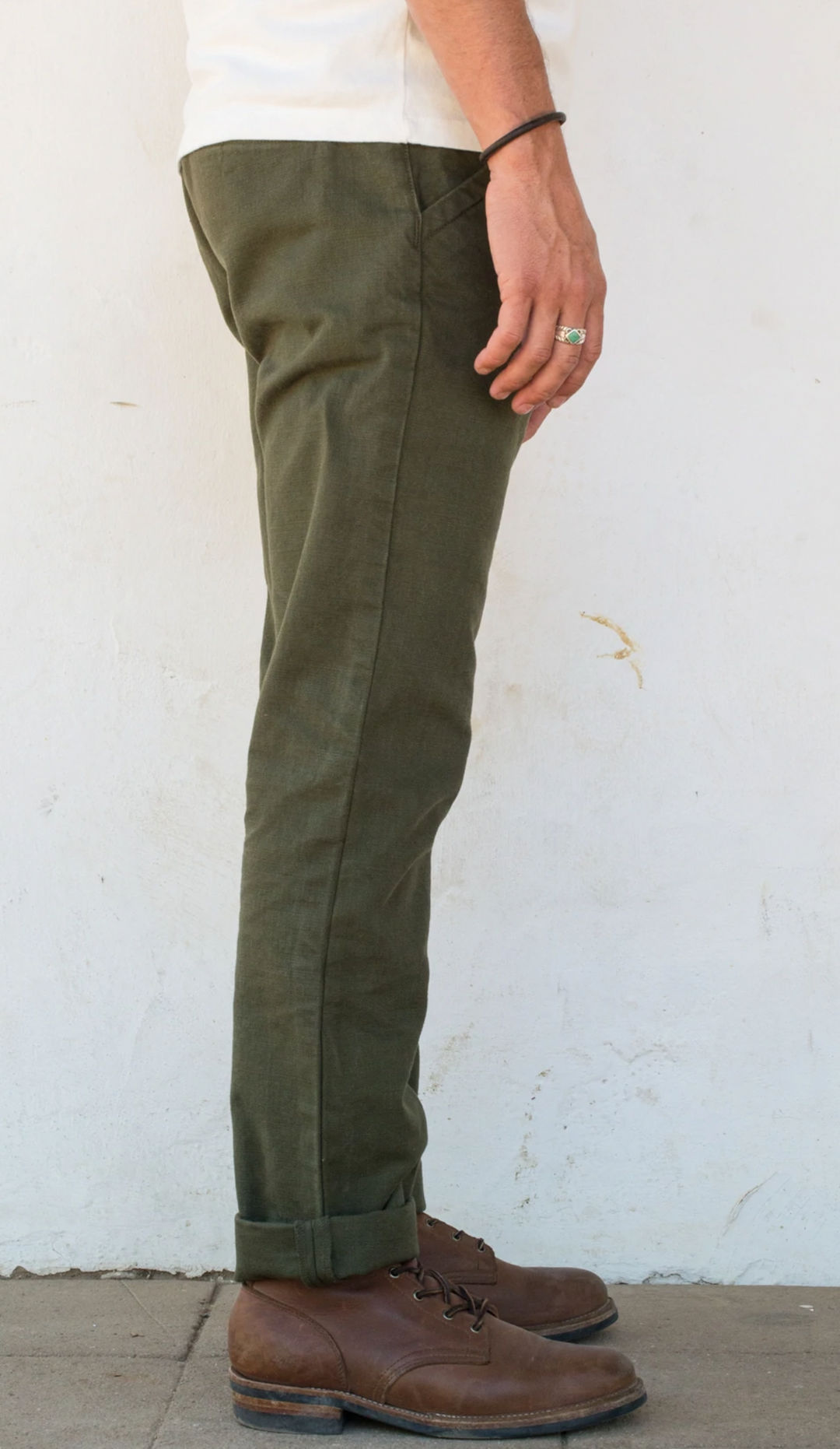Freenote Cloth Workers Chino Slim Fit 14oz Slub - Army Green